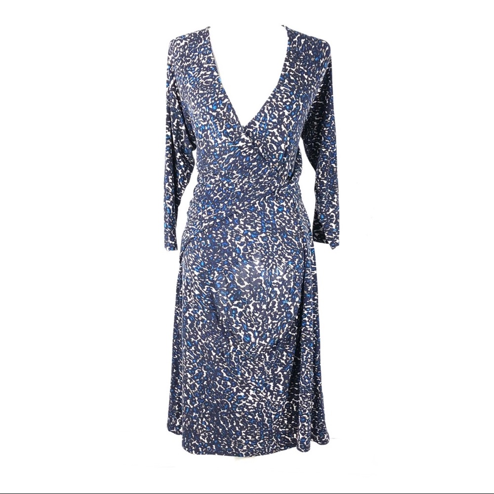 Ann Taylor L dress long sleeve floral faux wrap
